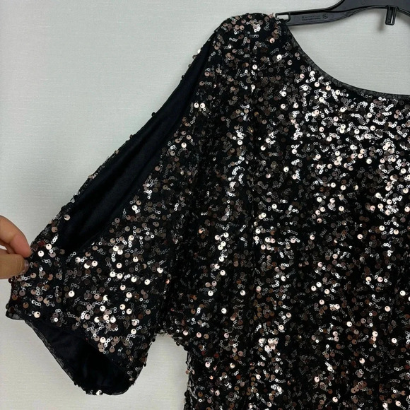 NWT Alex Evenings Black Silver Sequin Party Disco Off Shoulder Formal Blouse S - Picture 3 of 10